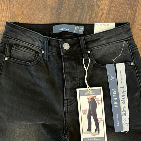 Button -Up High Rise Slim Straight Fit Jeans Black Wash Size 1/25 - Picture 6 of 12